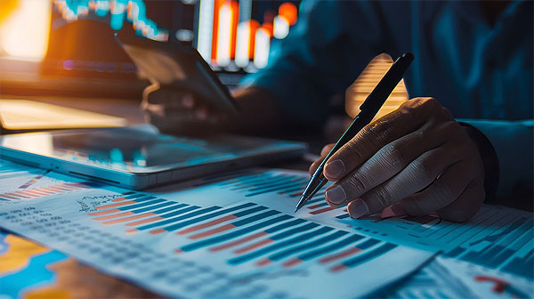 Mann analysiert Balkendiagramme